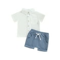 thumbnail image 2 of Little Kids Toddler Baby Boy Summer Outfits Short Sleeve Button Down Shirt Shorts Set 2 Piece Casual Clothes (White Blue, 2-3 Years), 2 of 9