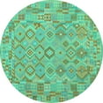 thumbnail image 1 of Ahgly Company Machine Washable Indoor Round Southwestern Turquoise Blue Country Area Rugs, 6' Round, 1 of 4