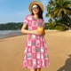 thumbnail image 4 of Balery Pink Christmas Cheer Vestidos sueltos de manga corta para mujer, vestidos de verano 2025, vestidos casuales de corte A con vuelo., 4 of 6