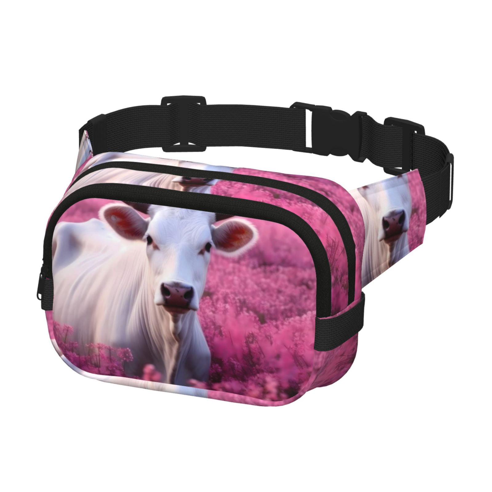 Picia Flower Field Cow Print Square Double-Layer Waist Bag Mini Adjustable Waist Belt Bag Exercise Running Travel Hiking