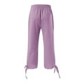 thumbnail image 5 of Dndif Clearance Womens Linen Pants Women Fashion Solid Color Cotton Elastic Long Pants Beach Leisure Trousers Linen Womens Capris for Summer Clearance Purple S, 5 of 5
