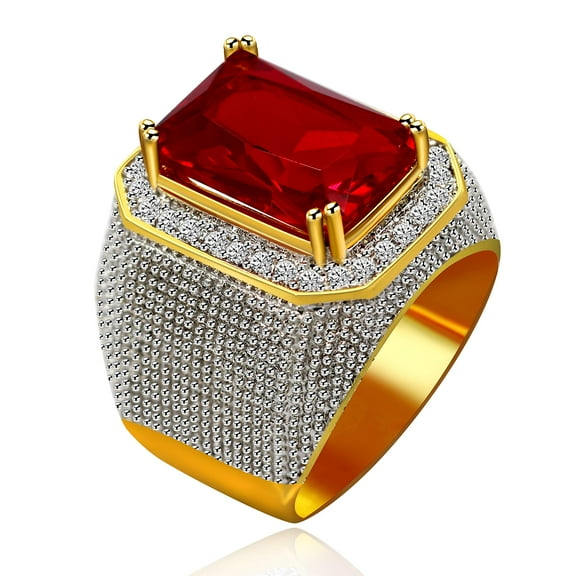 Uloveido Emerald Cut Big Red Cubic Zirconia Rings Wedding Promise Gold Plated Red CZ Anniversary Ring Birthday Gifts Idea for Men Husband(Size 10) RA408