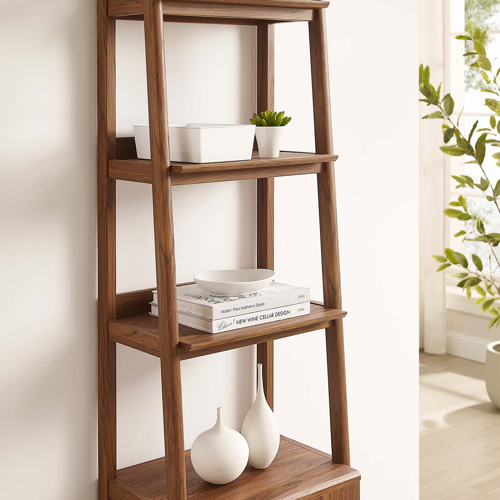 Modway Bixby 20.5" Particleboard and MDF Wood Bookshelf in Walnut