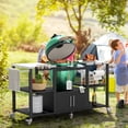thumbnail image 3 of VEIKOUS 65" Outdoor Metal Grill Cart with Wheels, Portable Stainless Steel BBQ Table w/ 5 open shelves for Patio, Backyard，Black, 3 of 15
