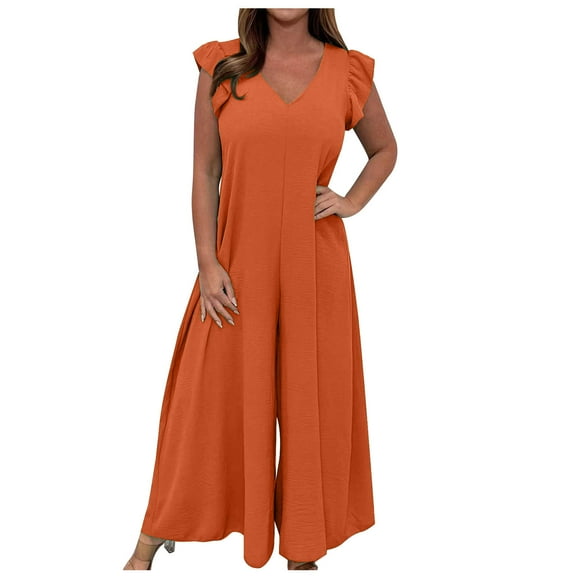 Henpk Jumpsuits For Women Dressy Plus Size Clearance Summer Womens Jumpsuits And Rompers Women'S Fall/Winter Solid Color Seven-Point Sleeved Crew Neck Jumpsuit With Belt Lace-Up Slimming J Orange XXL