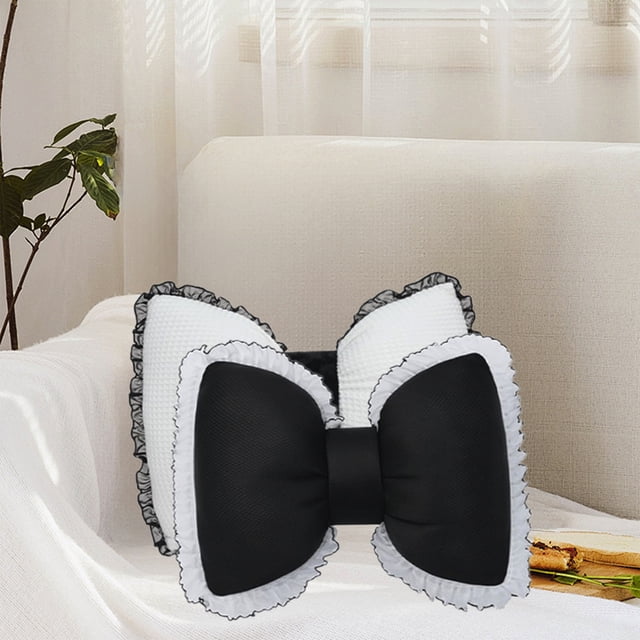 Cojín Negro con Lazo para Sofá | Cojín Decorativo con Encaje y Volantes | Cojines Decorativos con Forma de Lazo - 40 X 28 Cm - 426 G - Ideal para Sala de Estar y Dormitorio