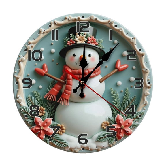 Snowman Winter Holiday Wall Clock 10 Inch Silent Non Ticking Round Clock Decoration for Living Room Kitchen Bedroom Bathroom Office Classroom