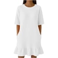 thumbnail image 2 of ClodeEU Women's Short Sleeve Crew Neck Ruffle Hem Mini Dress,Casual T-Shirt Swing Dress White,Women's Plus M, 2 of 6