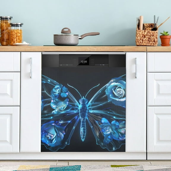 Butterfly with Flower on Wings Dishwasher Magnet Cover Magnetic Fridge Door Cover Home Kitchen Decor 23"x 26"