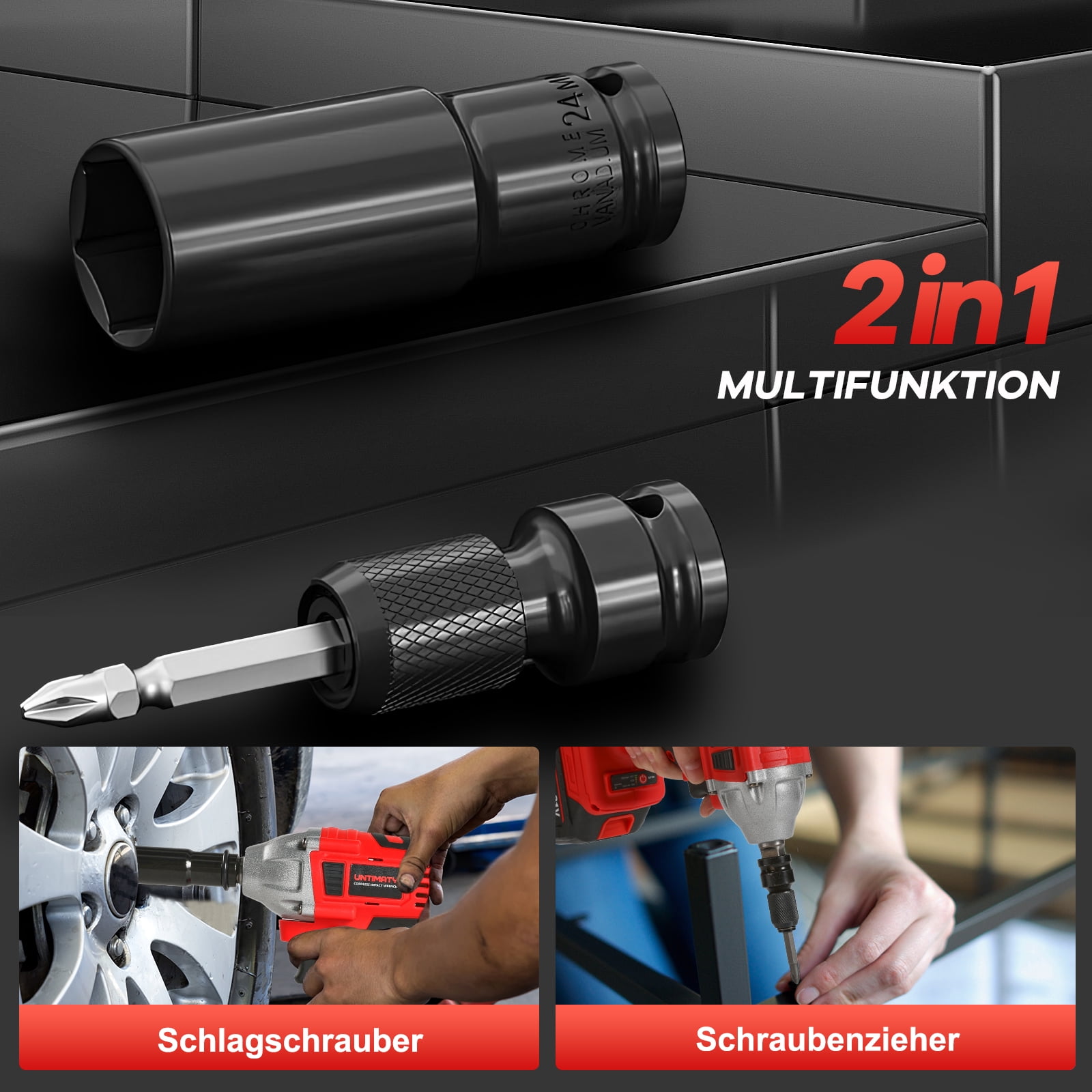 Cordless Impact Wrench, UNTIMATY 1/2 inch Brushless Impact Gun, Max Torque 320 Ft-lbs（430N.m） Impact Wrench with 21V Brushless Motor, with 3.0Ah Li-ion Battery & 7 Sockets,Red