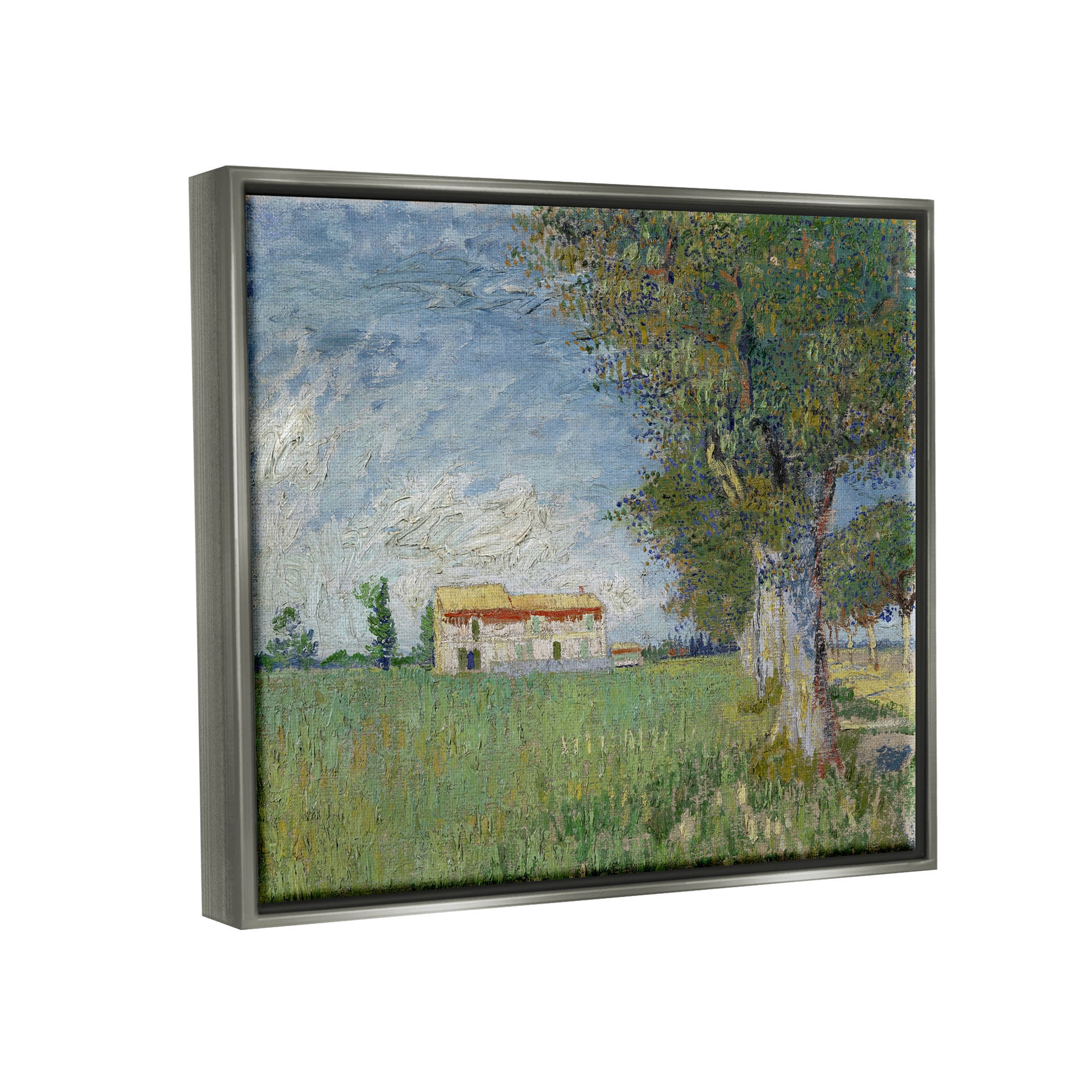 Farmhouse In The Corn Van Gogh Landscape Landscape Painting Luster Gray Framed Art Print Wall Art
