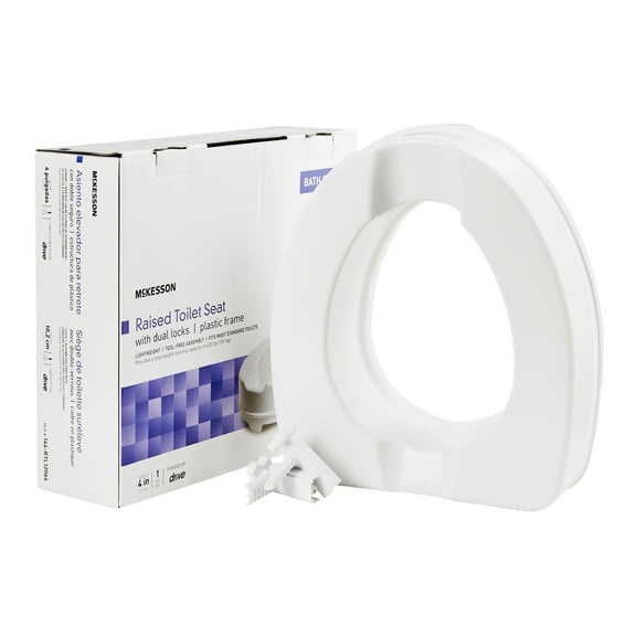 McKesson White Plastic Raised Toilet Seat, 4" H, 400 Pound Weight Capacity, 1 Ct