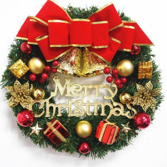 CHUANK Christmas Wreath Reef for Front Door Window 12 Inch Pine Artificial Garland with Bowknot  Bells  Red Berries  Flower Gifts for Christmas Party Decor  Front Door Window Wall Wreath