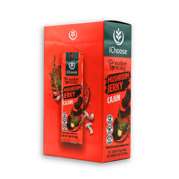 IChoose's Muskee Musky Mushroom Jerky, Cajun Flavor, Vegan, High-Fiber Snack, Meatless Jerky, 0.88 oz (25g) - 10 Pack Box