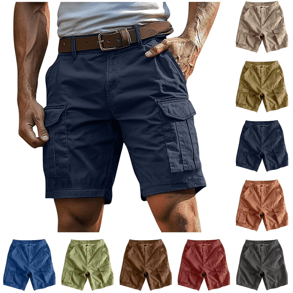 BiZtdJrK Men's 5 Inch Inseam Cargo Shorts Solid Color Casual Multi Pockets Work Short Pants for Golf, Running, Fishing, Hiking, Black, M