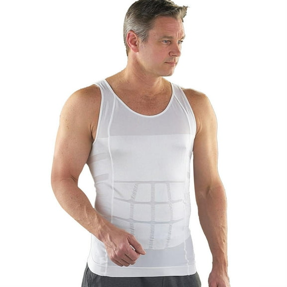 Seamless Compression Vest, Back Adjustment, Tummy Control, White, XXL Men's Slimming Body Shaper