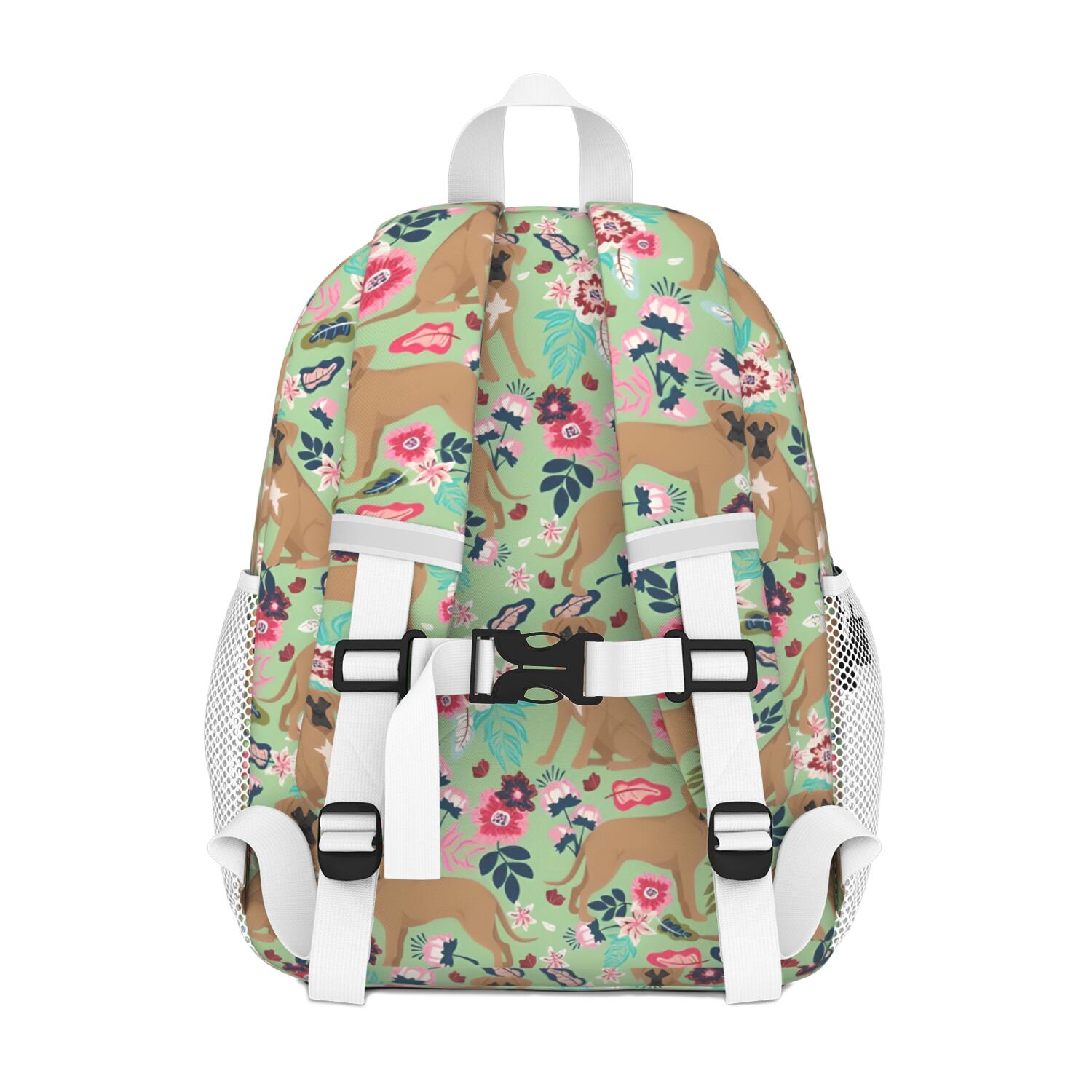 Boxer Dog and Flower Florals Backpack for School,Cute School Bag,Schoolbag with Adjustable Shoulder Straps & Padded Back,15"x11.42"x5.5"