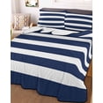 thumbnail image 3 of Quilts Full Size, Navy Blue Stripe Soft Comforter Bedding Set for Bed, Modern Simple Geometric White Striped Lightweight Quilted Bedspread with Pillow Cover(2 Pieces) for All Season, 78x90 Inch, 3 of 6