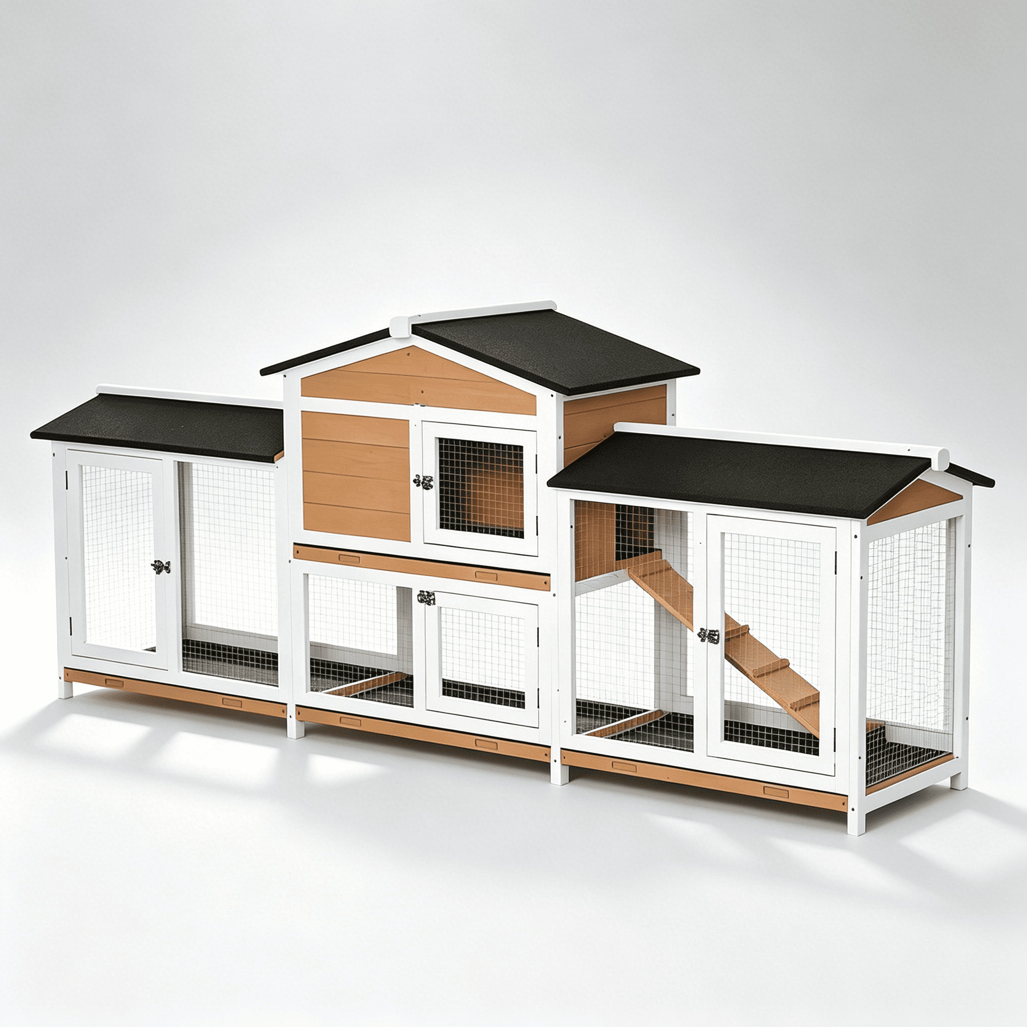 Outdoor Rabbit Hutch with Removable Trays, Wooden Pet House for Small Animals, Multi-Level Habitat for Rabbits and Guinea Pigs