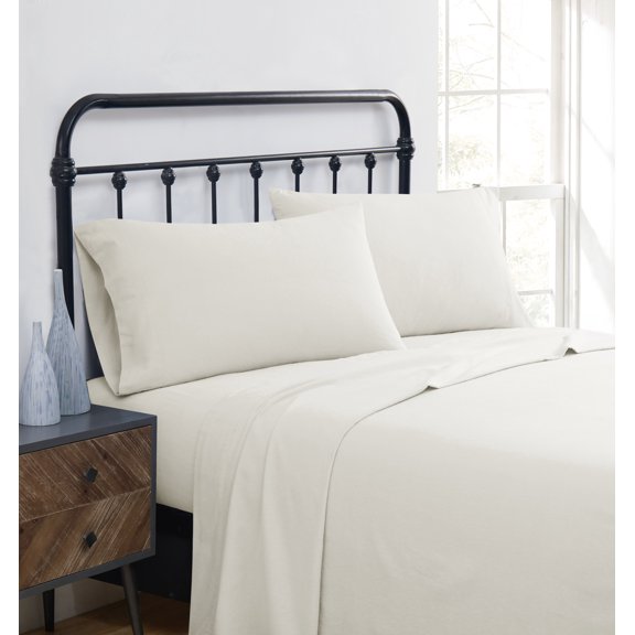 Truly Soft Solid 100% Cotton Flannel Ivory 3-Piece Twin Deep Pocket Sheet Set, Solid Casual themed, Adult Bedding, OEKO-TEX Certified