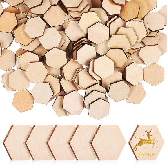 NIAIZEK 200Pcs Wooden Hexagon Shapes Light Brown Smooth for Crafts, Home Decor, Art Projects and Educational Use