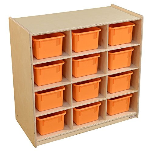 Wood Designs 16129OR 12 Cubby Storage with Orange Trays