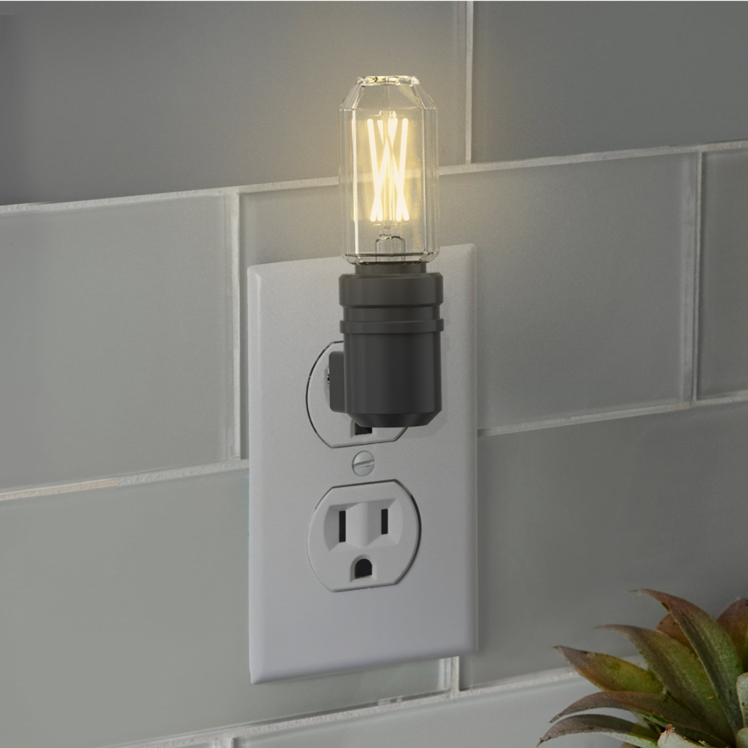 BH&G 4.25" Matte Black Vintage LED Night Light, Soft White, Dusk to Dawn Auto ON & Off, Plug-in, 1PK
