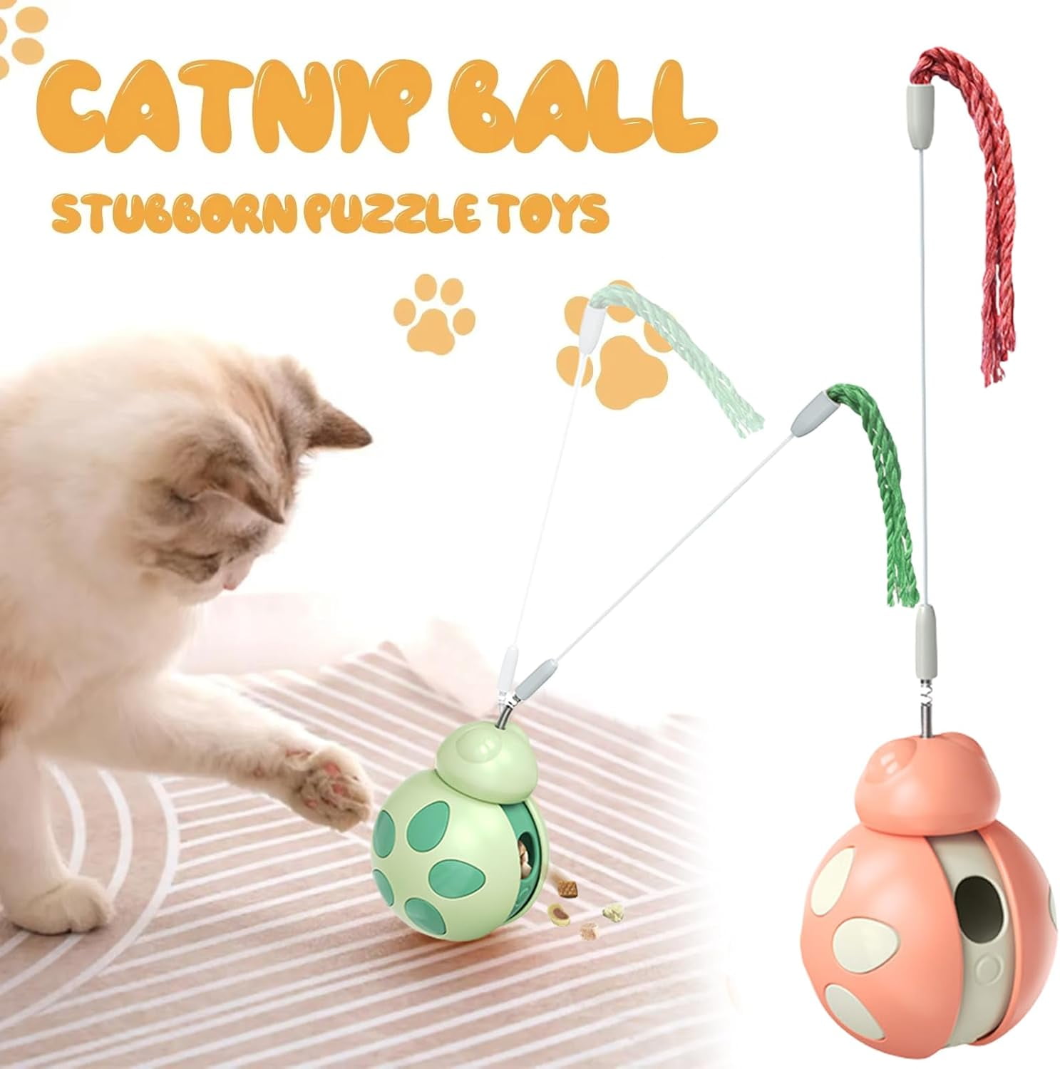 Interactive Cat Toys, Beetle Not Tumbler Design with Teasing Stick, Indoor Cat Toys, Snack Dispenser for Kittens Exercise and Boredom Relief, Feeding Pet Supplies