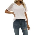 thumbnail image 6 of Liacowi Women's Summer T-Shirts Casual Short Lace Sleeve V Neck Solid Color Loose Fit Tops, 6 of 9