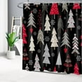 thumbnail image 2 of HVEST Black Christmas Shower Curtain Decor, Grey and Red Xmas Tree with Snowflake Winter Holiday Shower Curtain for Bathroom 72X78 inch Polyester Fabric Bathroom Decoration Bath Curtains Hooks Include, 2 of 6