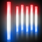 Windy City Novelties LED Foam Sticks - 6 Pack, 16", 3 Light-Up Modes for Weddings & Concerts (Red/White/Blue)