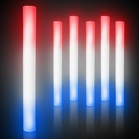 Windy City Novelties LED Foam Sticks - 6 Pack, 16", 3 Light-Up Modes for Weddings & Concerts (Red/White/Blue)