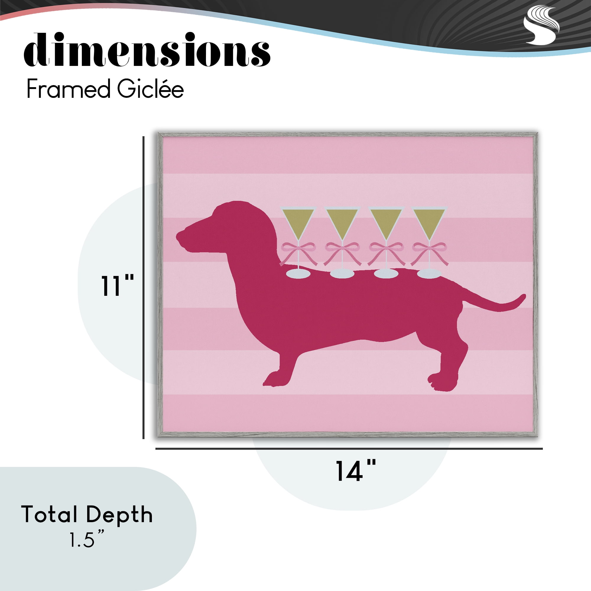Stupell Industries Pink Dachshund With Martinis Gray Framed Giclee Art, design by Lil' Rue