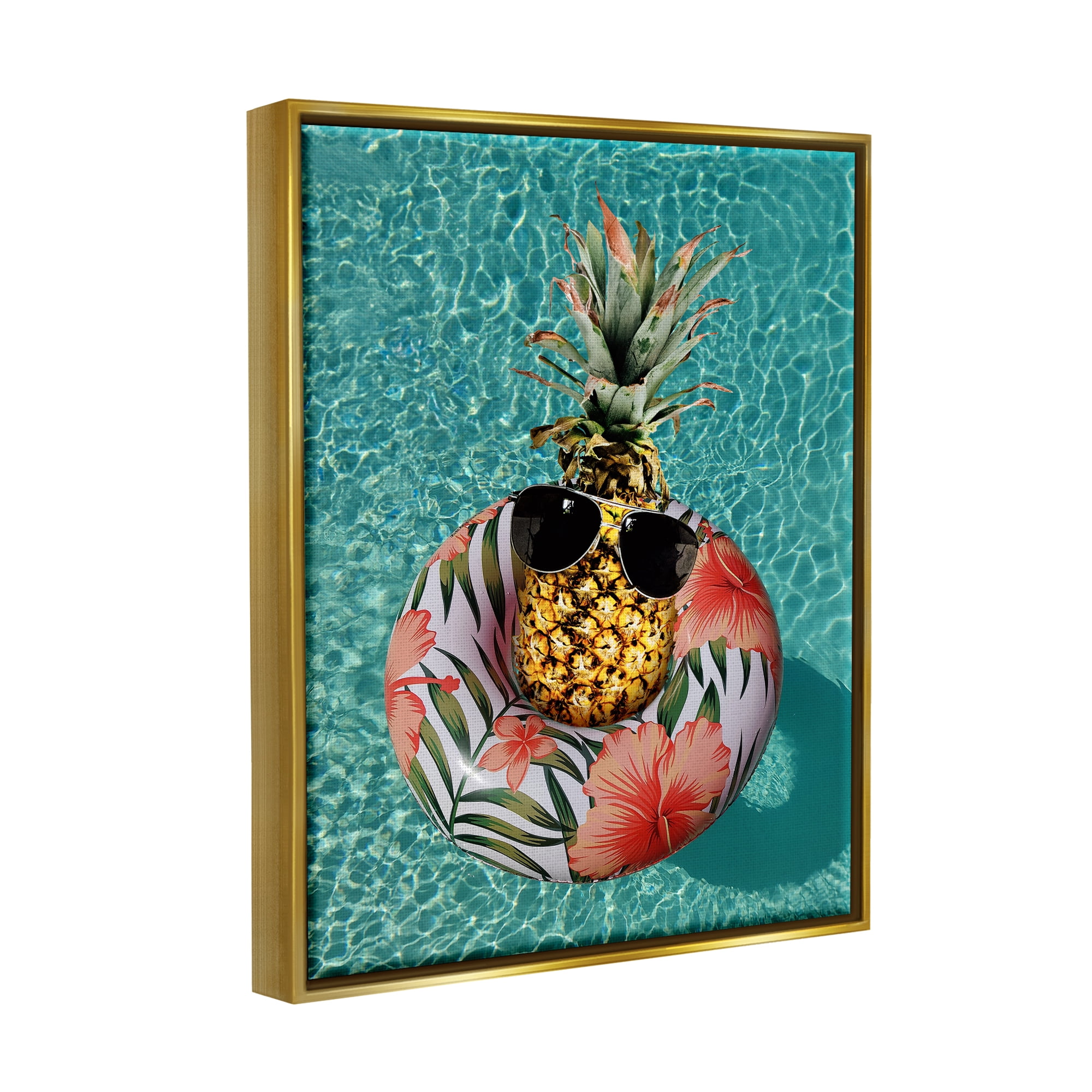 Stupell Industries Pineapple on Beach Tube Food & Beverage Painting Gold Floater Framed Canvas Art Print Wall Art, 17 x 21