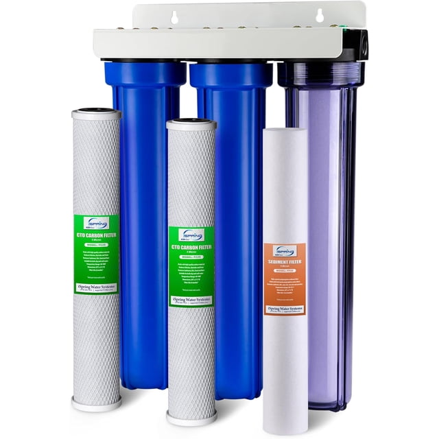 iSpring WCB32C Sistema de Filtro de Agua Para Toda la Casa, Reduce Altamente Hasta Un 99% de Cloro, Sedimento, Sabor, Olor, 3 Etapas, Entrada/Salida NPT De 3/4"