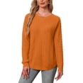 thumbnail image 4 of Asklazy Women Pullovers Sweater Soft Fisherman Cable Long Sleeve Crewneck Sweater,Halloween,Orange,M, 4 of 10