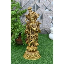 Tensona 15 Inch Brass Krishna Statue Idol sculpture Murti Kanha for Home Temple Religious Decor God Idols Size 38x15x11 cm