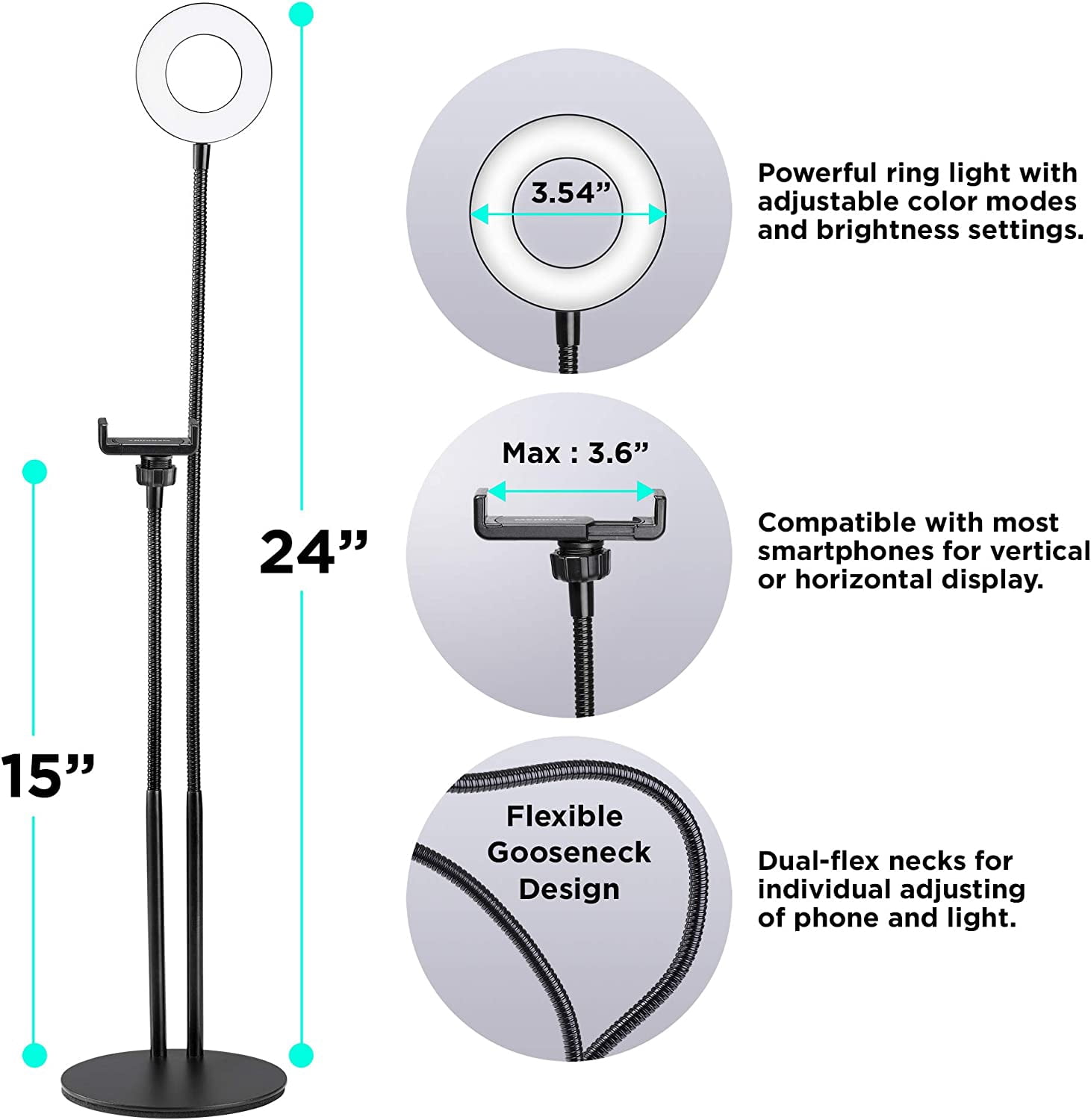 LED Ring Light Phone Holder with Bluetooth, USB Selfie Ring Light Phone Stand, Vlogging Live Stream Light Kit