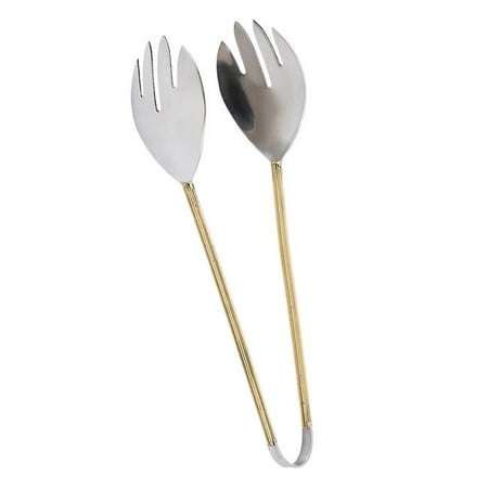 

10.5 in. Salad Tongs with Rib Handle Brass & Stainless Steel