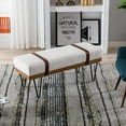 thumbnail image 7 of DUOMAY Industrial Modern Rectangle Ottoman  with PU Strap and Metal Legs, Mid Century Sherpa Dining Table  Footstool Entryway Shoe  for Bedroom Dining Room Living Room, White, 7 of 7