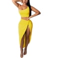 thumbnail image 2 of ZToonmas Women's One Shoulder Crop Top and Slit Midi Skirt Set 2 Piece Ruched Twist Knot Outfit for Night out and Parties, 2 of 9