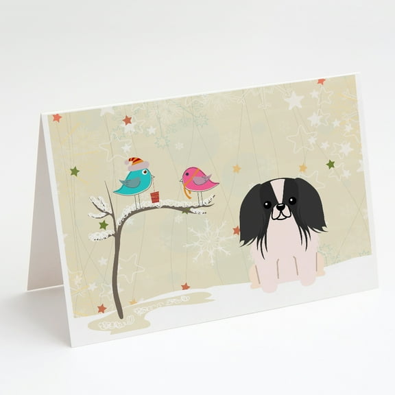 Christmas Presents between Friends Pekingese - Black and White Greeting Cards and Envelopes Pack of 8