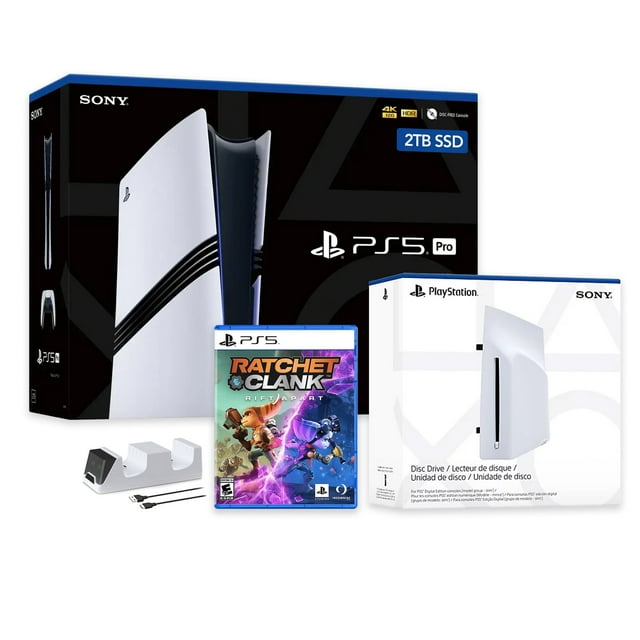 PlayStation 5 Pro 2TB SSD Console with Disc Drive, Wireless Controller and Charger, Ratchet & Clank: Rift Apart - CFI-7019 PS5 Pro