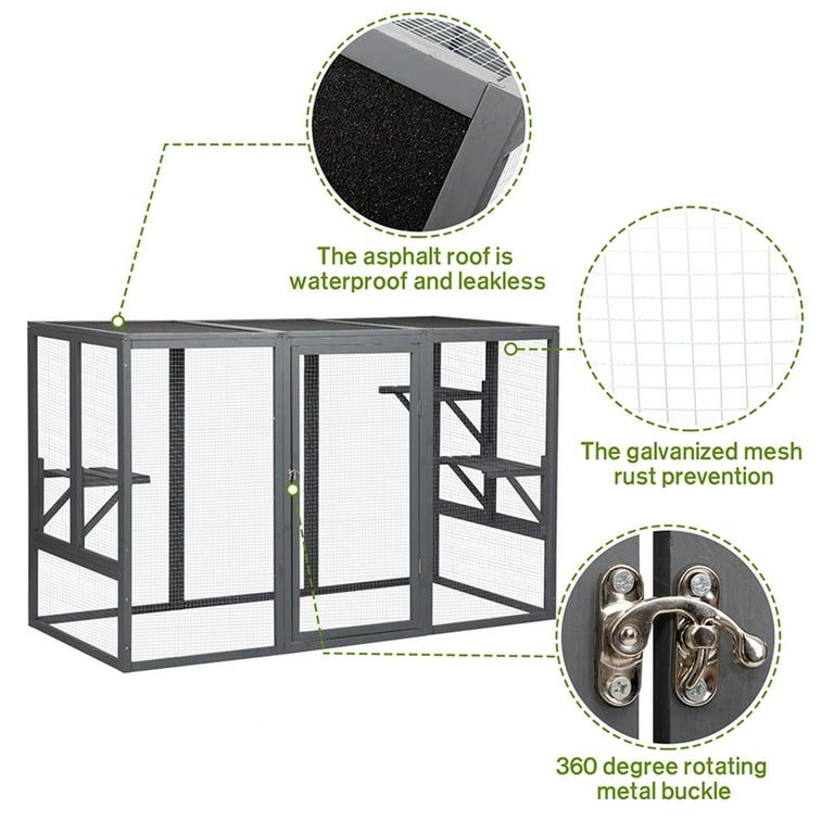 Hommoo Large Wooden Outdoor Cat Enclosure Catio Cage w 3 Platforms