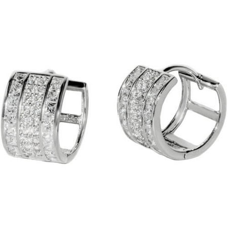 Pori Jewelers 18kt White Gold-Plated Sterling Silver Rhodium-Plated Huggie Earrings