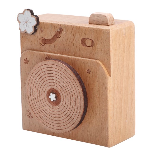 Phonograph Shape Music Box Natural Beech Wood Musical Box Crafts Ornament Kids Gift (Flower)