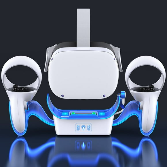 DEBGFS Charging Dock for Oculus Quest 2 VR Accessories Charger Station for Meta Quest 2 with LED Headset Display Holder & Controller Mount Station 2 Rechargeable Batteries & USB-C Port