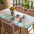 thumbnail image 3 of Summer Coastal Table Cloths for 5 Foot Rectangle Tables, Nautical Sea Coral Shell Starfish Wood Gray Patio Waterproof Elastic Fitted Tablecloths, Washable Rectangular Table Cover for Camping, 3 of 8