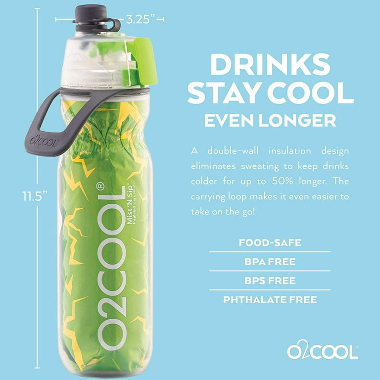 O2COOL Mist N' Sip 12 fl oz Kids Hydration No Leak Pull Top Sprout Sports Water  Bottle, Single, Pink Cats 