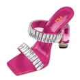 thumbnail image 4 of FSJ Women Graceful Rhinestone Double Strap Slide Sandals Slip On Square Open Toe Crystal Block Chunky High Heel Mule Dressy Shoes Size 15 Pink, 4 of 5